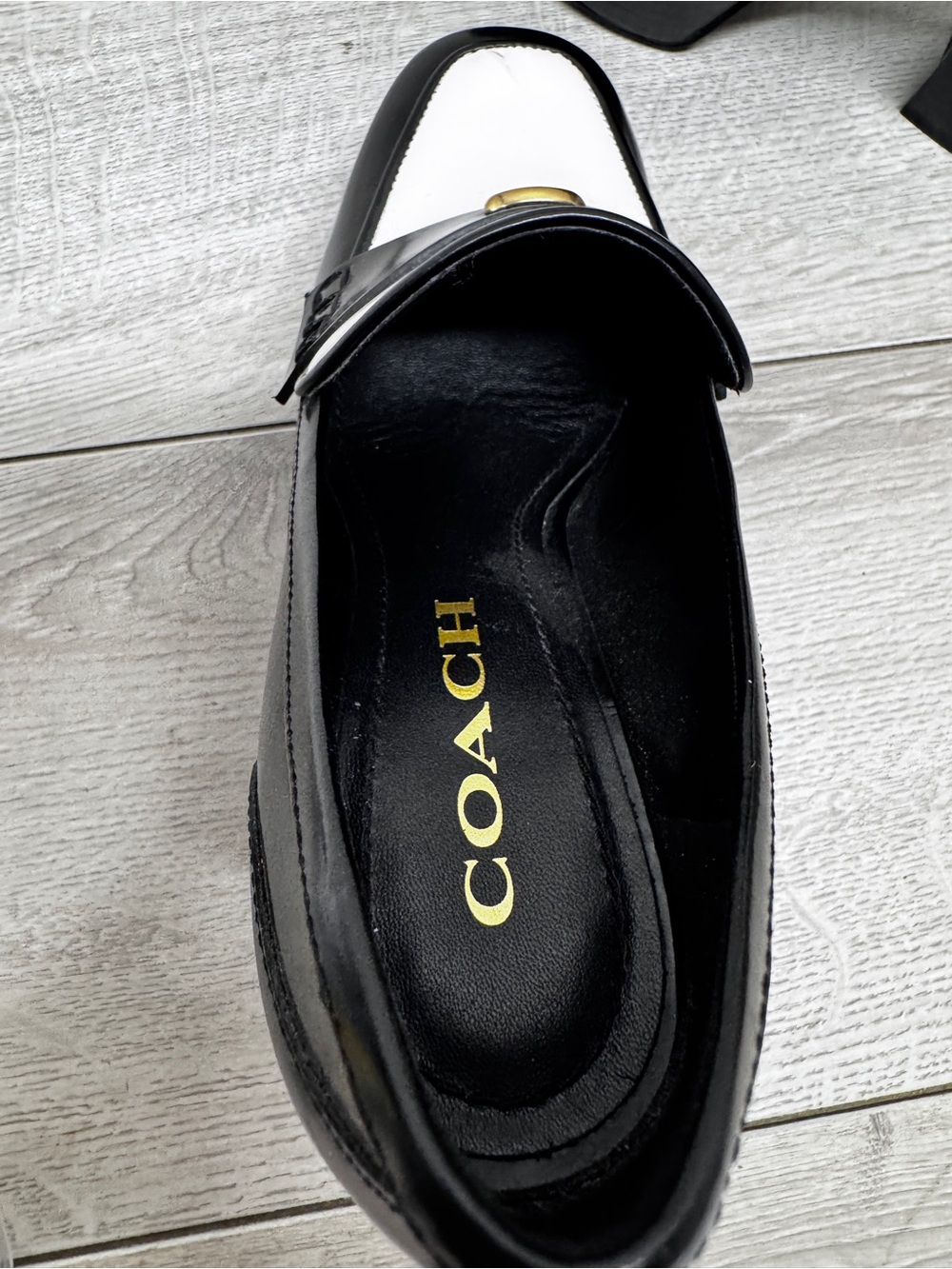 Coach Ilyse BLACK & White Leather platform Loafer Shoes US 6.5-36.5 - Picture 4 of 8